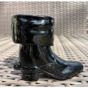 Vintage Challinor Taylor Black Glass Cuffed Boot with Spur Shot glass small shoe